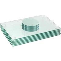 Harbour Housewares 12pc Glass Placemats & Round Coasters Set - 30 x 20cm Protection Mats in Clear | Size: 30 x 20 cm