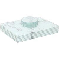 Harbour Housewares 12pc Glass Placemats & Round Coasters Set - 30 x 20cm - Marble Effect in White | Size: 30 x 20 cm