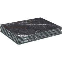 Harbour Housewares 6x Glass Placemats - 30 x 20cm - Marble Effect Dining Table Place Mats in Black | Size: 30 x 20 cm