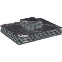 Harbour Housewares 12pc Glass Placemats & Square Coasters Set - 30 x 20cm - Marble Effect in Black | Size: 30 x 20 cm