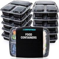ECONX Meal Prep Food Container With Lid 3 Compartment 34oz Plastic Lunch Box in Black | Size: 10 Pack