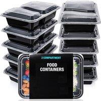 ECONX Meal Prep Food Container With Lid 2 Compartment 32oz Plastic Lunch Box in Black | Size: 20 Pack