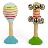 Bigjigs Toys Musical Shaker Set - 2pcs Wooden Rainbow Maraca & Bell Stick