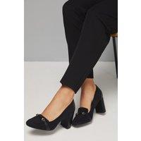 Wallis Women's Wide Fit Lucky Faux Suede High Block Heeled Loafers in Natural Black | Size: 4
