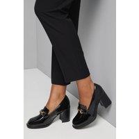 Wallis Women's Wide Fit Daffie Snaffle Trim High Block Heeled Loafers in True Black | Size: 3