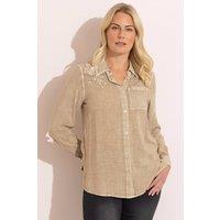 Klass. Women's Embroidered Washed Long Sleeve Shirt in Beige | Size: 16