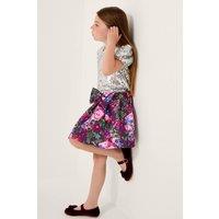 Monsoon Women's Floral Print Bow Scuba Skirt Purple | Size: 15-16 Years