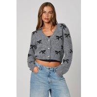 Urban Bliss Women's Sequin Bow Detail Cardigan in Grey | Size: Medium