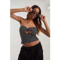 Pink Vanilla Women's Stripe Twist Cut Out Bandeau Top in Black | Size: Large