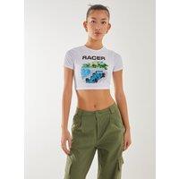 Pink Vanilla Women's Motor Printed Tee in White | Size: Large