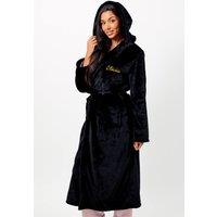 Lulabay Women's Personalised Plush Dressing Gown in Black | Size: 16-18
