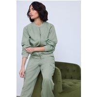 PixieGirl Women's Petite Linen Bomber Jacket in Green | Size: 10