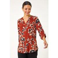 Roman Women's Blurred Floral Print Shirt in Burnt Orange | Size: 18