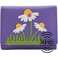 Mala leather Women's Peony English Garden Floral Tri Fold Leather Purse in Purple