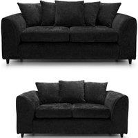 Furnishings For Less UK Monaco Chenille Fabric Sofa Set 3 & 2 Seater Sofa Scatter Back Curved Arm in Black