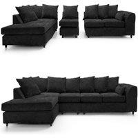 Furnishings For Less UK Monaco Chenille Fabric Large 5 Seater L Shaped Corner Sofa Left Hand Facing in Black