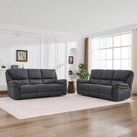 FURNITURE ONE Manual Reclining Leathaire Sofa Suite, Dark Gray - 3+3 Seater in Grey