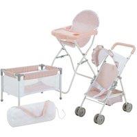 Teamson Kids 3-in-1 Doll Accessory Nursery Set - Crib, High Chair & Stroller in Pink