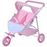 Teamson Kids Olivia's Little World Double Twin Baby Doll Pram Stroller in Pink