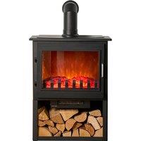 Sureflame Marlow 3-Sided Electric Stove with Log Storage in Black & Angled Pipe