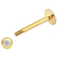 Jewelco London 9ct Gold CZ 1.1mm Labret Stud Body Bar Piercing, 11mm (8mm Bar)