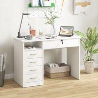 HOMCOM Computer Desk Writing Desk with Five Drawers for Home Office in White