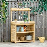 OUTSUNNY Potting Bench Table Workstation w/ Galvanized Tabletop, Storage Shelf in Natural