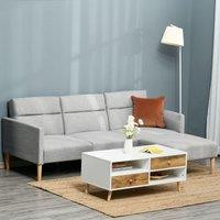 HOMCOM Upholstered Sofa bed Reversible Sectional Sofa Set Sleeper in Light Grey