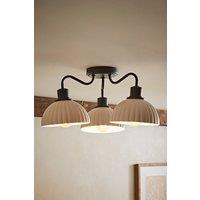 ValueLights Bourton Cream Ribbed Dome 3 Arm Ceiling Pendant Light with Bulbs in Black