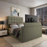 PARADISE BEDS LTD Royal Upholstered Dream Sleep Tv Bed With Ottoman Lift Storage in Olive | Size: Small Double
