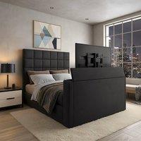 PARADISE BEDS LTD Royal Upholstered Dream Sleep Tv Bed With Ottoman Lift Storage in Black | Size: Small Double