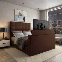 PARADISE BEDS LTD Royal Upholstered Dream Sleep Tv Bed With Ottoman Lift Storage in Dark Brown | Size: Small Double