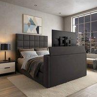 PARADISE BEDS LTD Royal Upholstered Dream Sleep Tv Bed With Ottoman Lift Storage in Dark Grey | Size: Double