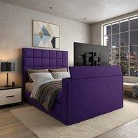 PARADISE BEDS LTD Royal Upholstered Dream Sleep Tv Bed With Ottoman Lift Storage in Purple | Size: Double
