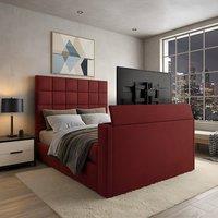 PARADISE BEDS LTD Royal Upholstered Dream Sleep Tv Bed With Ottoman Lift Storage in Dark Red | Size: Small Double