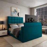 PARADISE BEDS LTD Royal Upholstered Dream Sleep Tv Bed With Ottoman Lift Storage in Teal | Size: Small Double