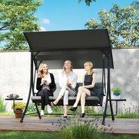 OUTSUNNY 3 Seat Garden Swing Chair Steel w/ Adjustable Canopy & Coffee Tables in Dark Grey