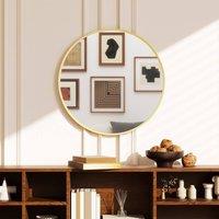 HOMCOM 61cm Bathroom Mirror Round Wall Mirror for Living Room Bedroom in Gold