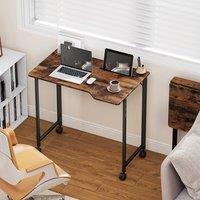 HOMCOM Small Writing Desk with Wheels, Folding Study Table in Brown