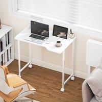 HOMCOM Small Writing Desk with Wheels, Folding Study Table in White