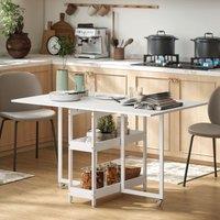 HOMCOM Folding Dining Table, Drop Leaf Table with Open Compartments in White