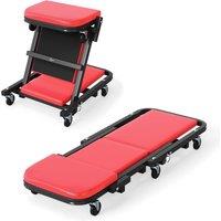 Gymax 2-in-1 Folding Padded Mechanic Creeper 102 cm Z Garage Repair Creeper in Red