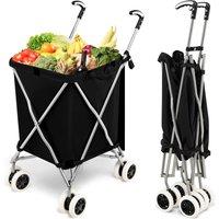 Gymax 90L Folding Shopping Cart Grocery Lightweight Shipping Utility Cart Waterproof in Black
