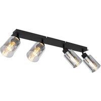 Netlighting Hadera Ceiling Spotlight Bar Matt Black Smoke Glass Shade 4x E27