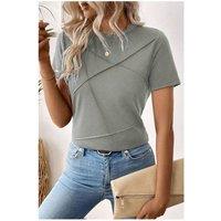 Everyday The Label Women's Medium Grey Solid Color Toothpick Stripe Round Neck T-Shirt in Mid Grey