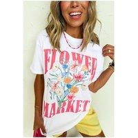 Everyday The Label Women's White FLOWER MARKET Graphic T-Shirt | Size: XL