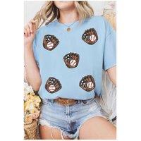 Everyday The Label Women's Light Blue Gopher Ball Sequin Patched Casual T-Shirt | Size: 24