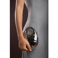 Where's That From Women's 'Mocha' Metallic Sculpted Crossbody Bag with Chain in Silver