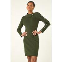 Roman Women's Button Detail Roll Neck Jumper Dress in Dark Green | Size: 20