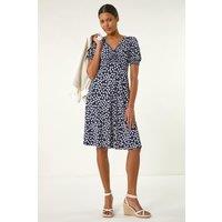 Roman Women's Spot Print Gathered Midi Dress in Navy | Size: 20